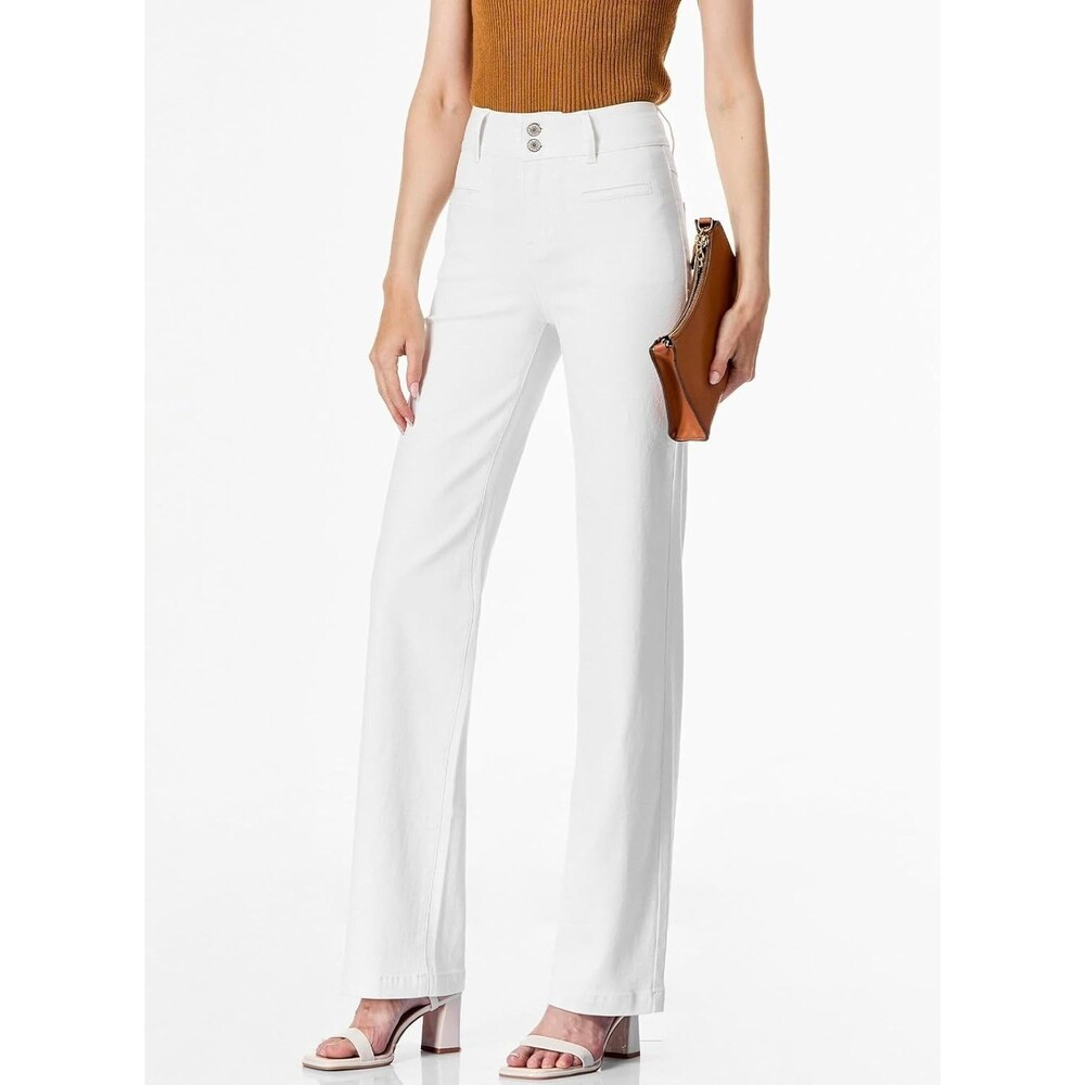 Sidefeel Women's Jeans Size 16 High Waisted Cream White Straight Leg Stretchy
